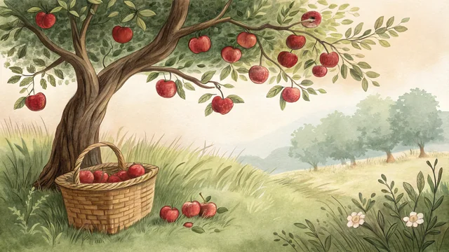Apfelbaum mit Erntekorb