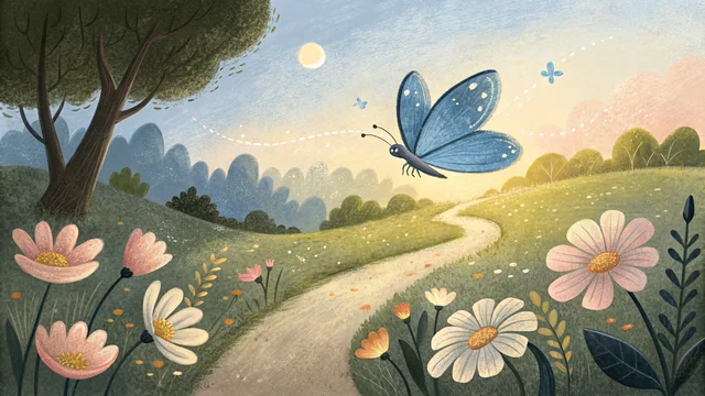 Schmetterling &uuml;ber einem Blumenweg