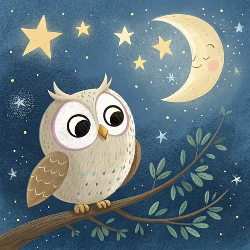 Eule unter Mond und Sternen