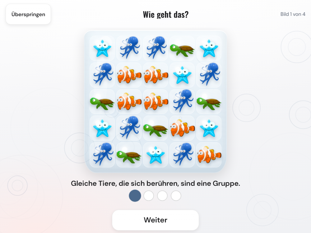 Spielfeld von Platsch mit Meerestieren