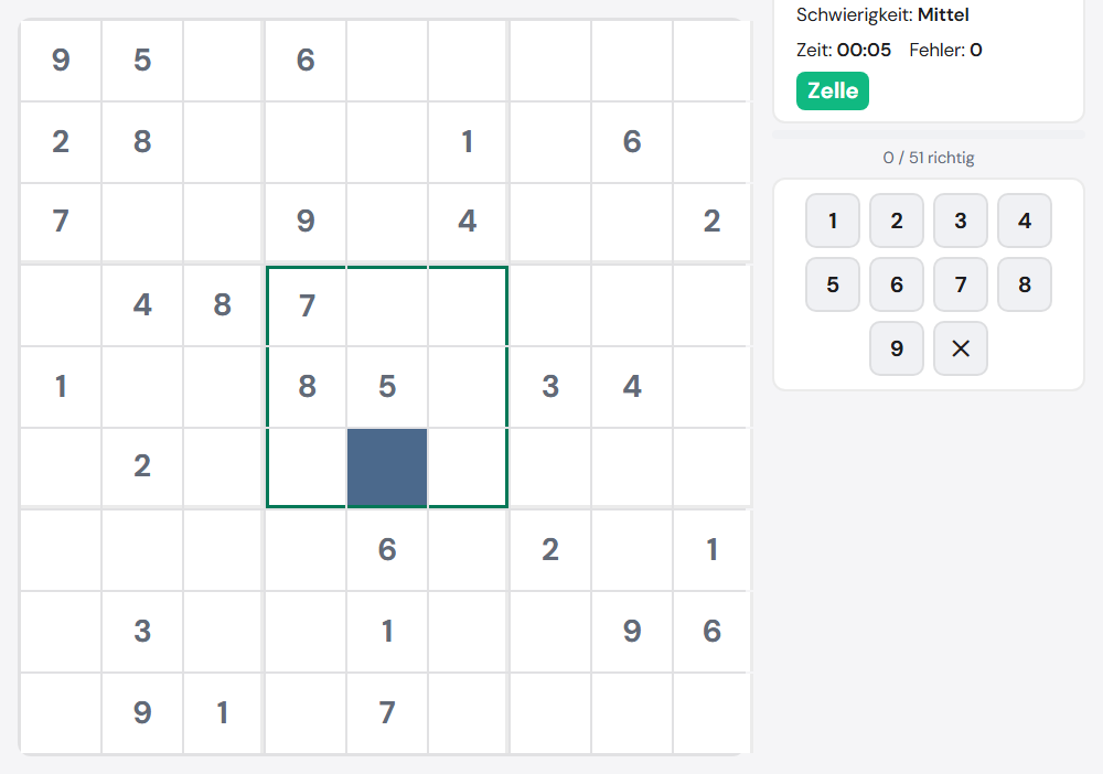 Sudoku-Raster mit Ziffernblock daneben